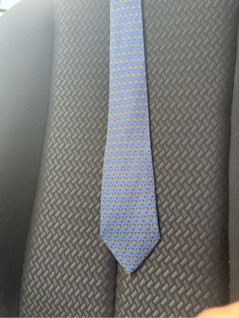 Hermes Blue Tie with Gold Motif